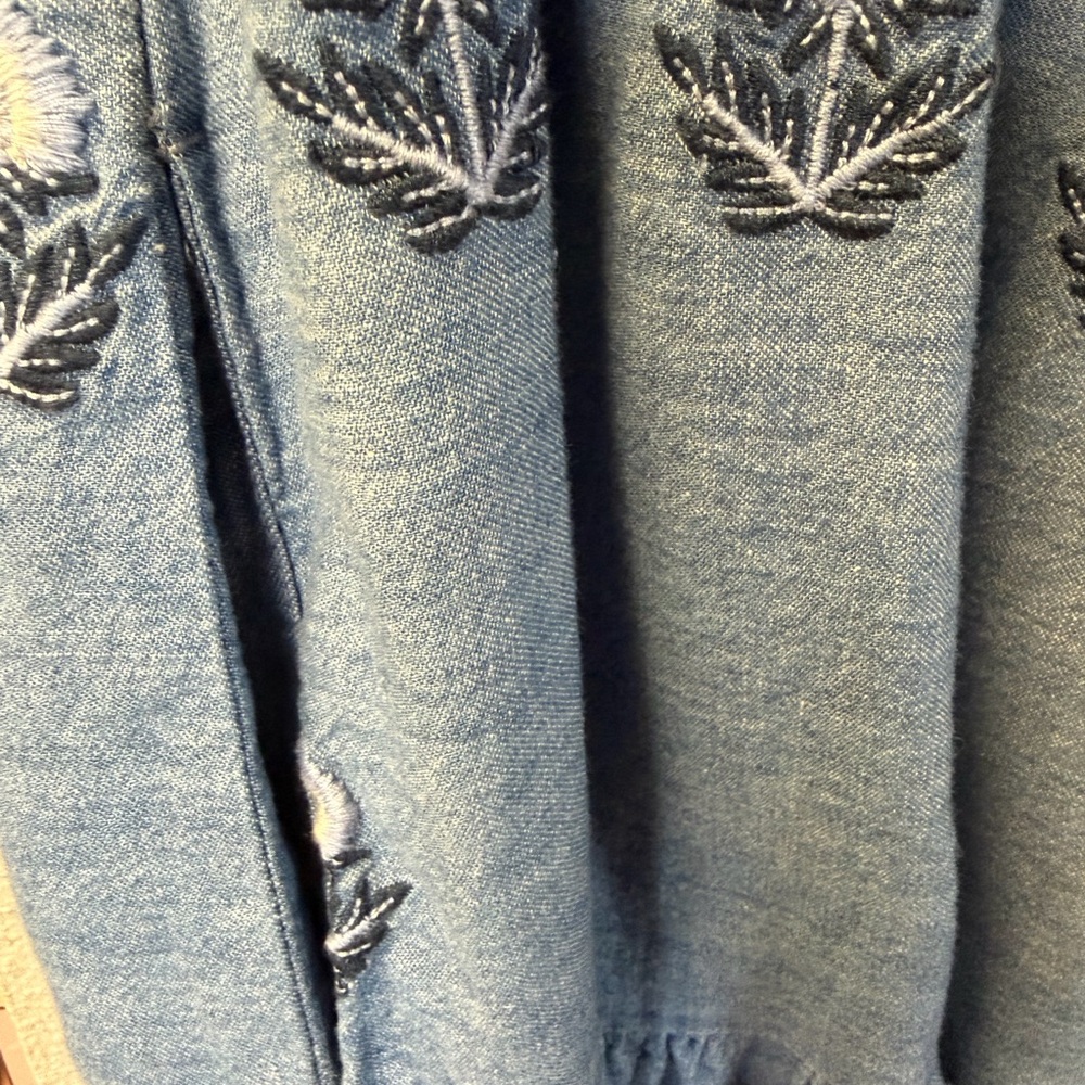 A Loves A Chambray Embroidered Ruffle Tiered Dress with Pockets | Size M | NWT - Picture 9 of 11